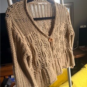 Women's Tan Open-Knit Y2K Cardigan